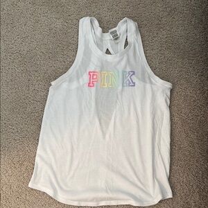White Tank Top with Rainbow PINK Logo